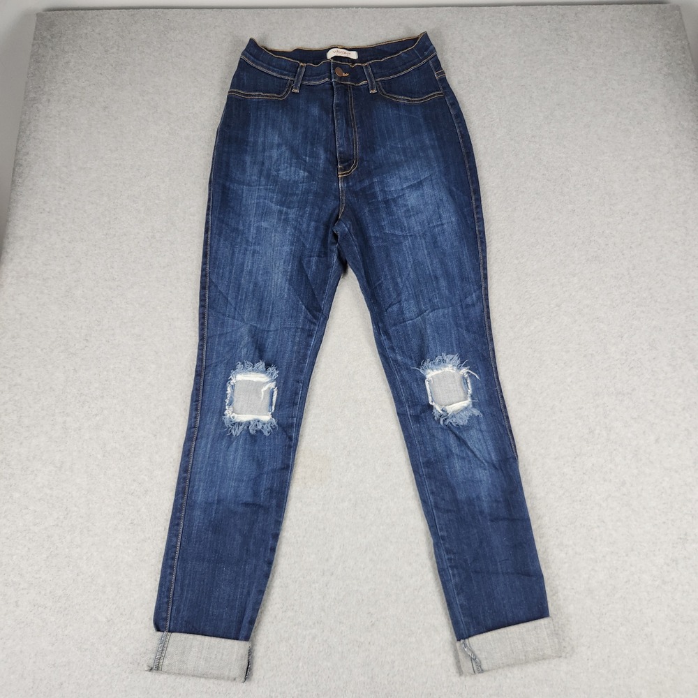 Vibrant M.I.U Jeans‎ Womens W27 Blue Denim Stretch Ripped Knee High Rise Cuffed
